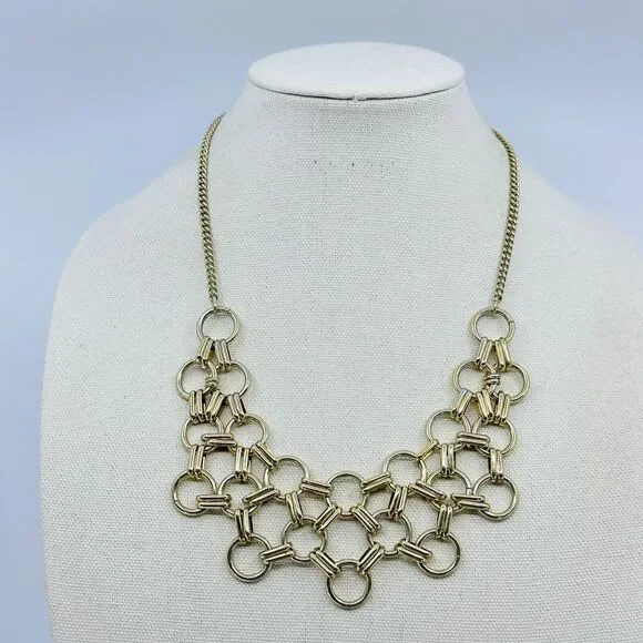 Talbots Statements Necklace Interlocking Rings Mesh Bib Gold Tone Jewelry - Picture 2 of 8